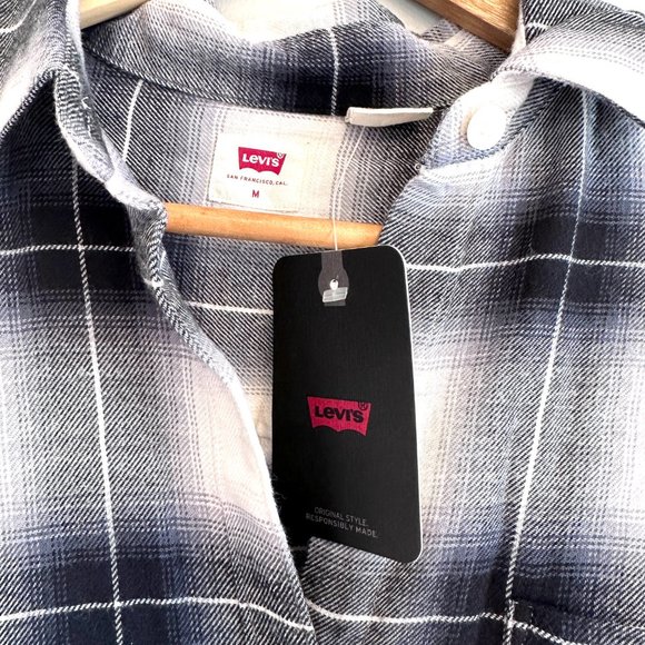 Levi's NWT $60 Caviar Plaid Pocket Kenna Button Up Flannel Top Women's M… - Picture 6 of 9